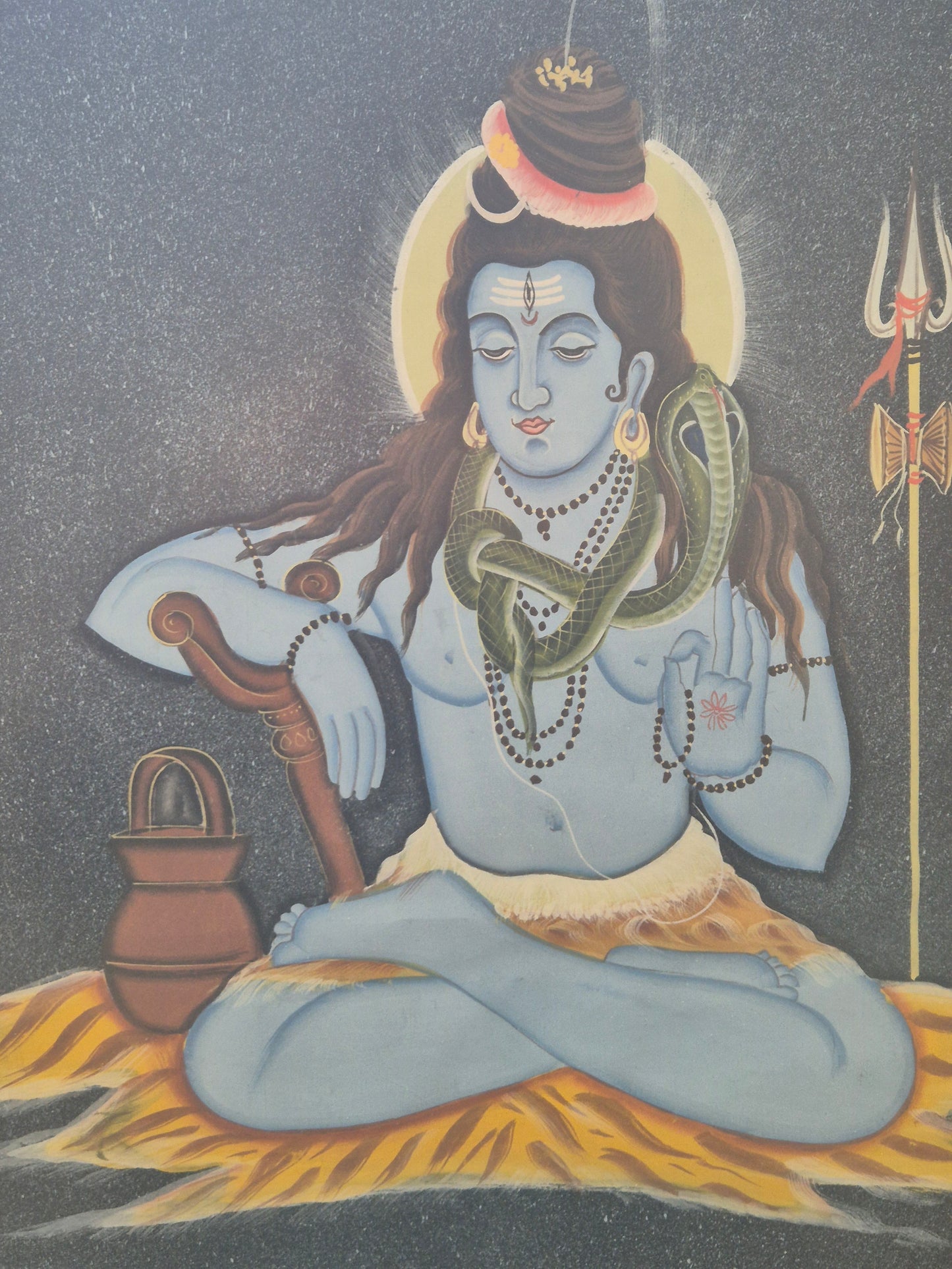 Buddhistische Indische Malerei Darstellung des Hindu Gottes 69x49cm