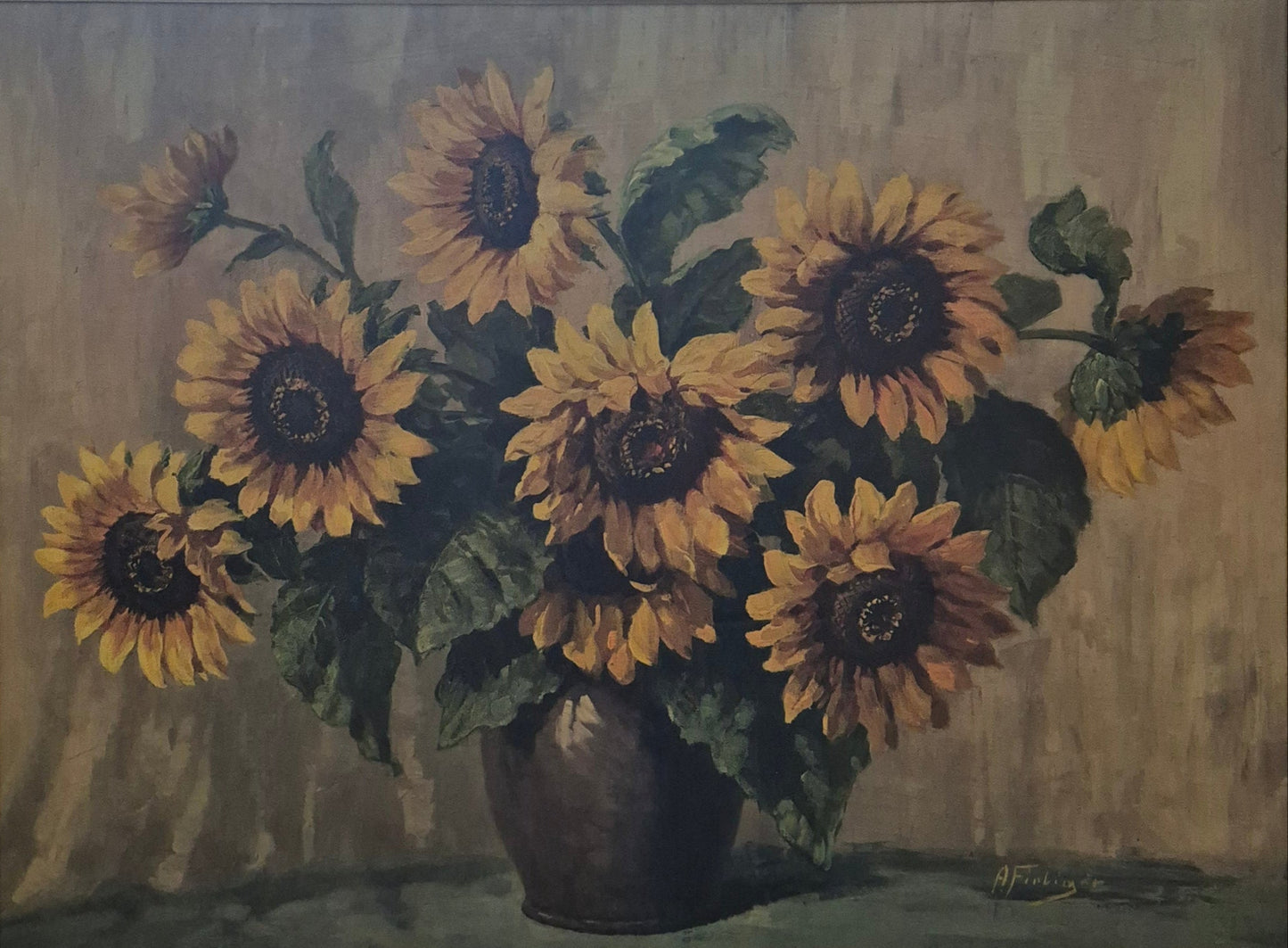 Ölgemälde Handsigniert Blumenstillleben Sonnenblumen 70x90cm