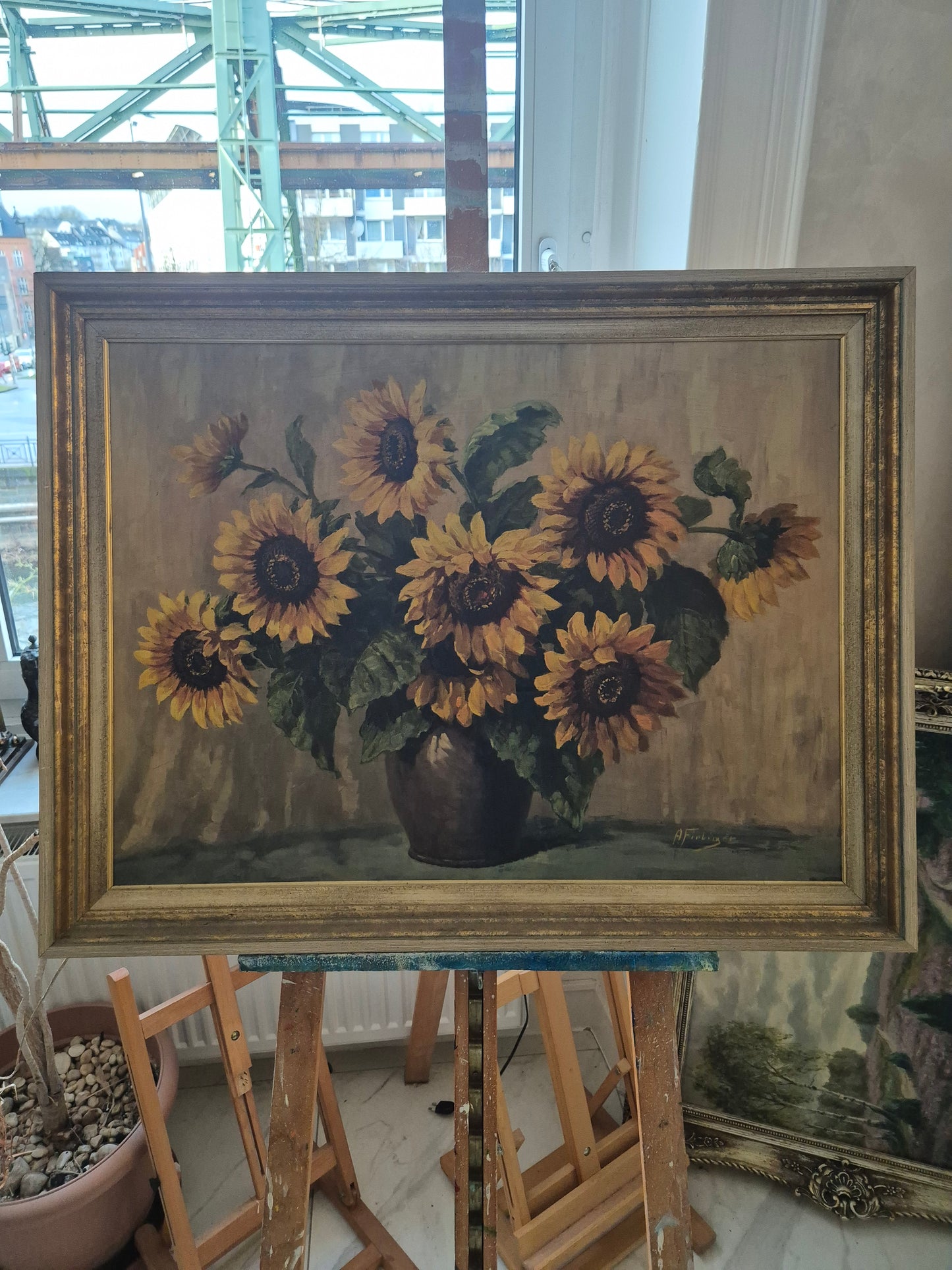 Ölgemälde Handsigniert Blumenstillleben Sonnenblumen 70x90cm