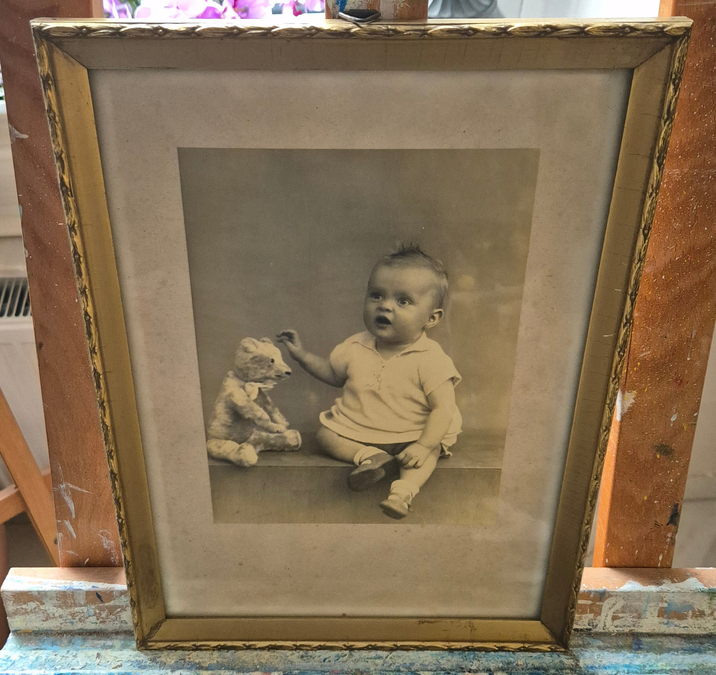 Originale Lithographie Fotokunst Historisches Porträt eines Babys