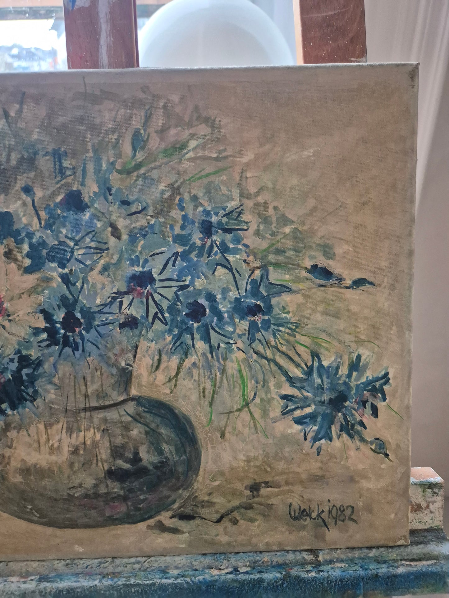 Ölgemälde Handsigniert Blumenstillleben Kornblumen von Welck (1982)