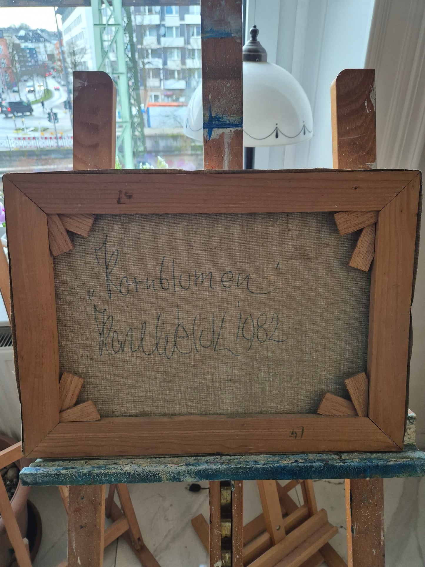 Ölgemälde Handsigniert Blumenstillleben Kornblumen von Welck (1982)