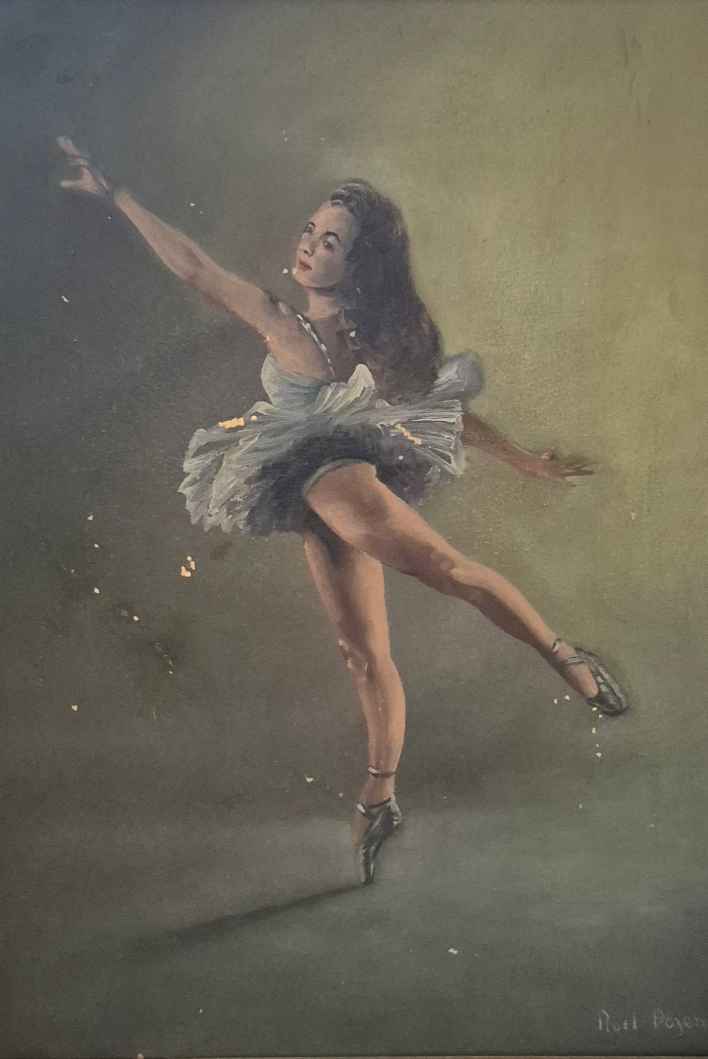 Ölgemälde Ballerina im Rampenlicht Roel Dozeman (XX) Handsigniert