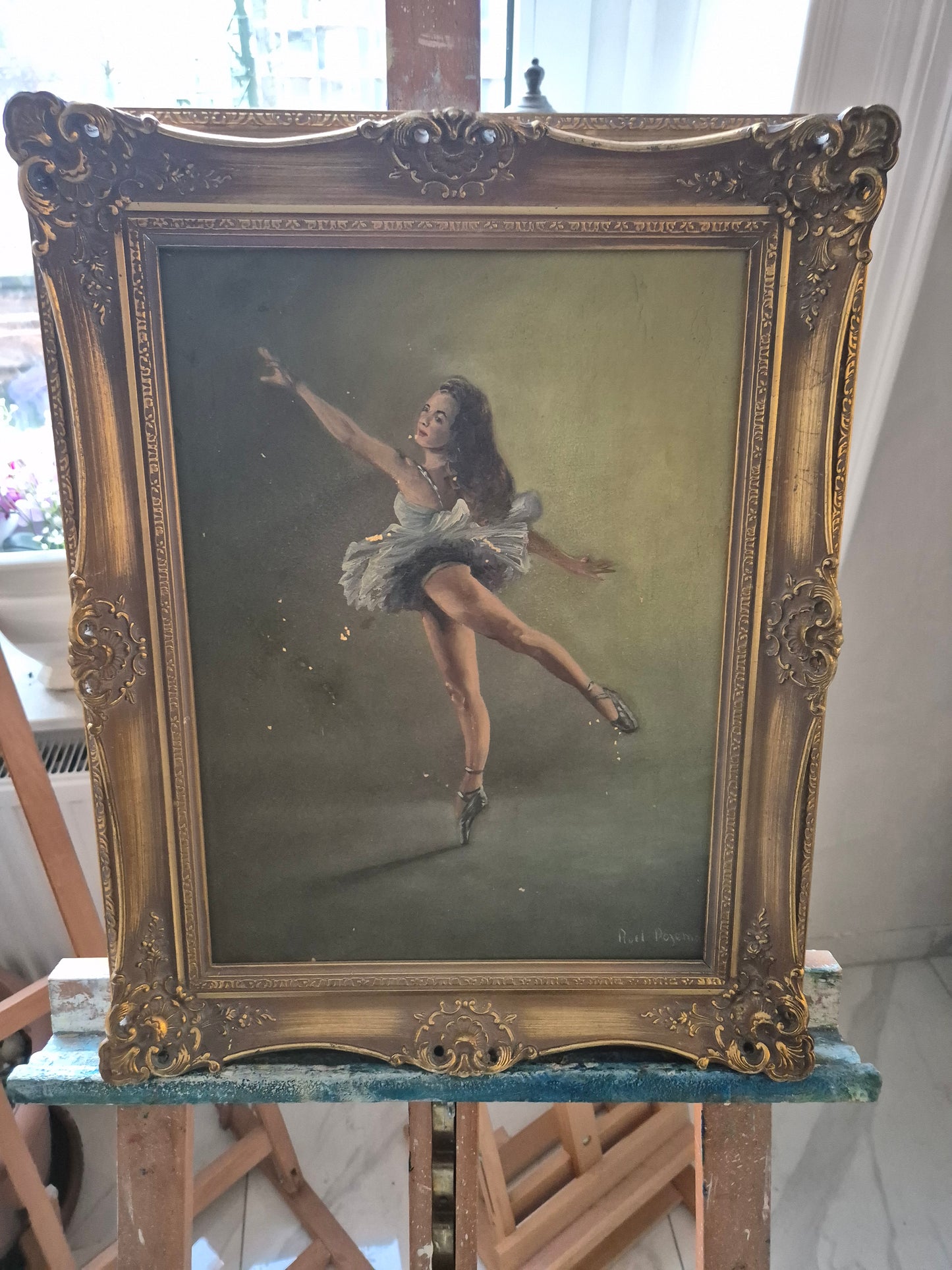 Ölgemälde Ballerina im Rampenlicht Roel Dozeman (XX) Handsigniert