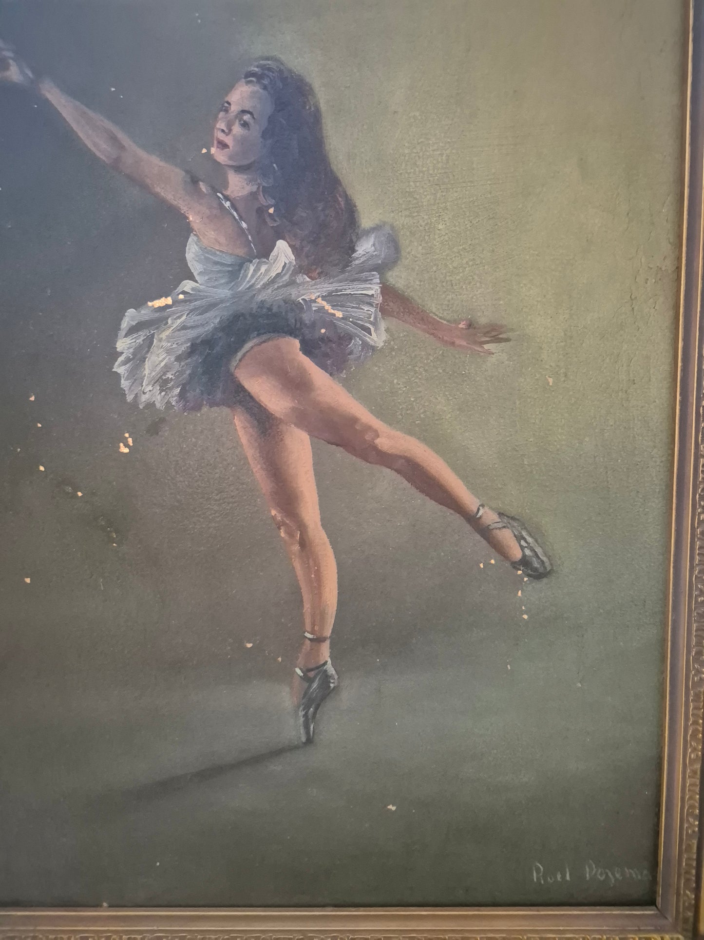 Ölgemälde Ballerina im Rampenlicht Roel Dozeman (XX) Handsigniert
