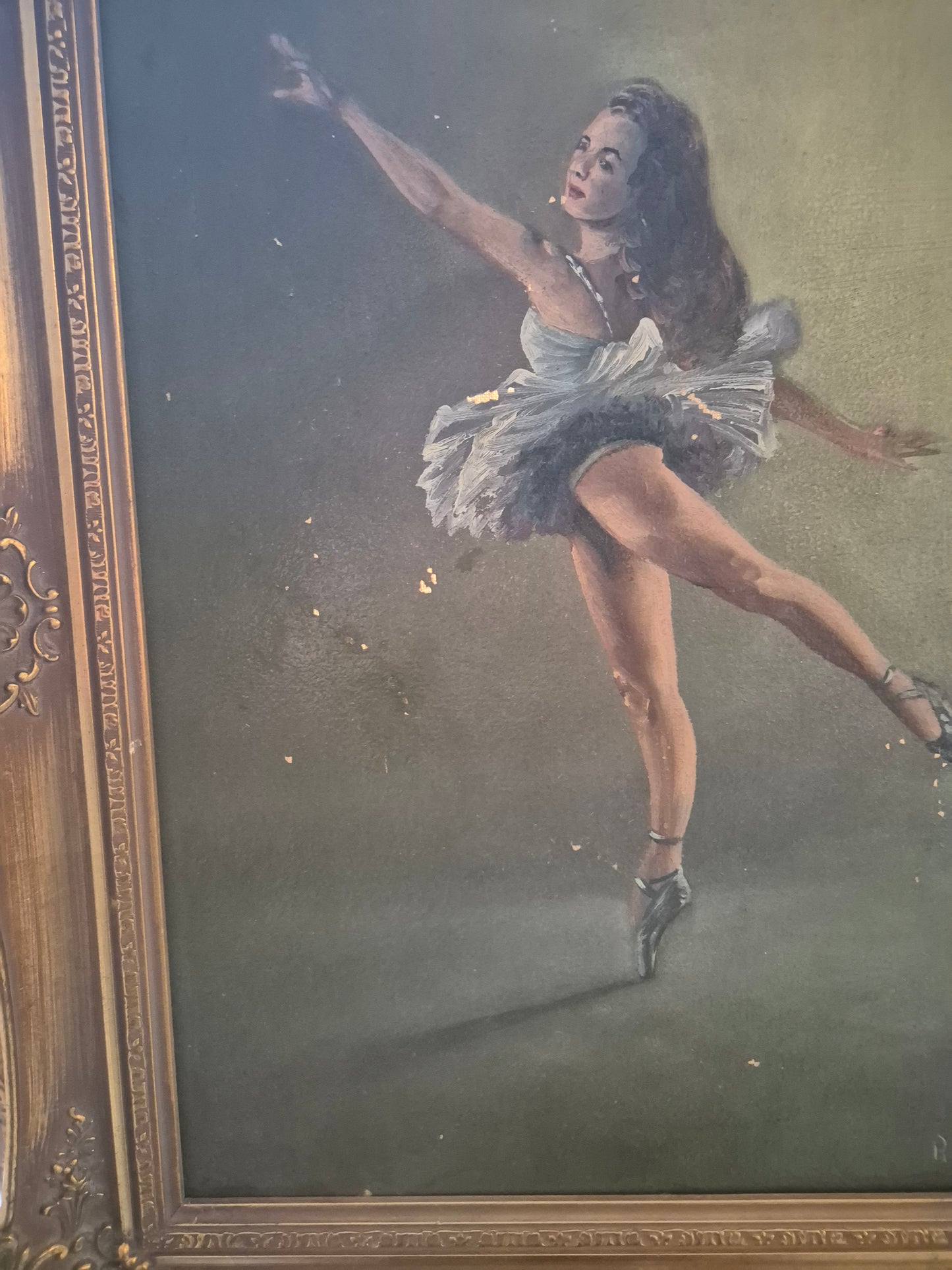 Ölgemälde Ballerina im Rampenlicht Roel Dozeman (XX) Handsigniert