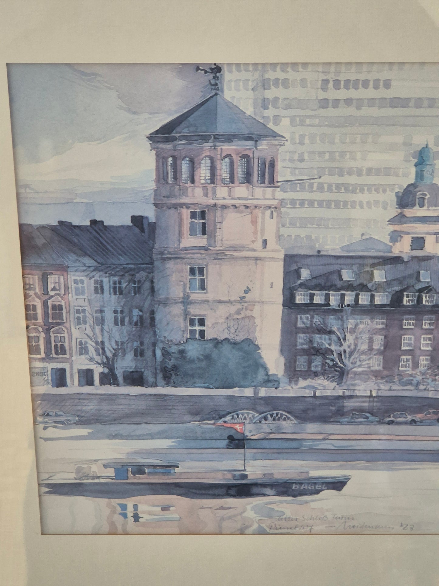 Düsseldorfer Schule (XX) Aquarellmalerei Alter Schlossturm Düsseldorf