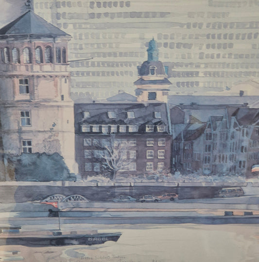Düsseldorfer Schule (XX) Aquarellmalerei Alter Schlossturm Düsseldorf