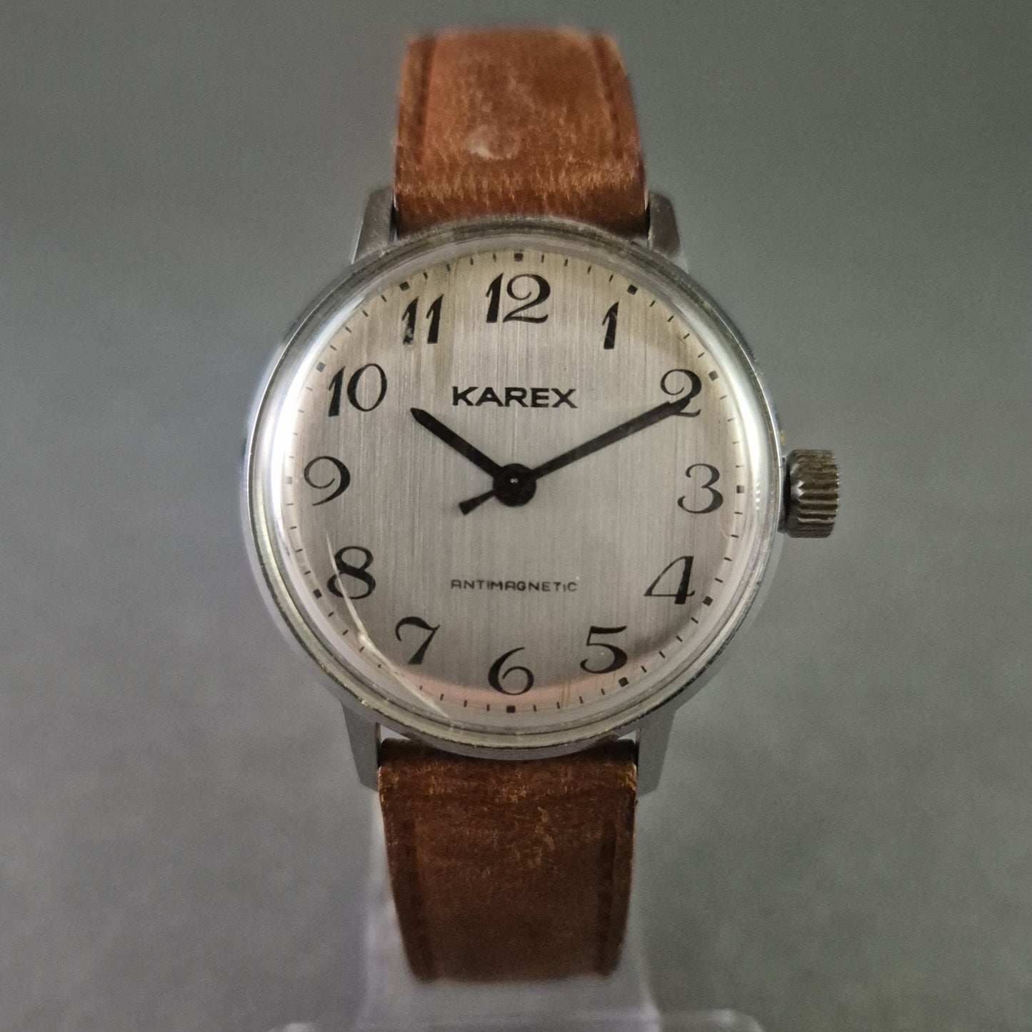 Vintage Karex Herrenarmbanduhr – Klassischer Stil mit braunem Lederarmband