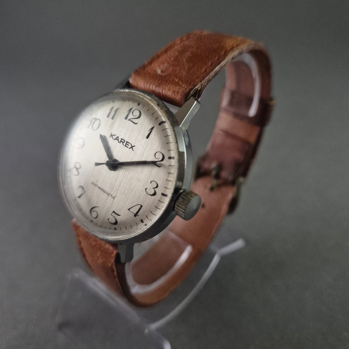 Vintage Karex Herrenarmbanduhr – Klassischer Stil mit braunem Lederarmband