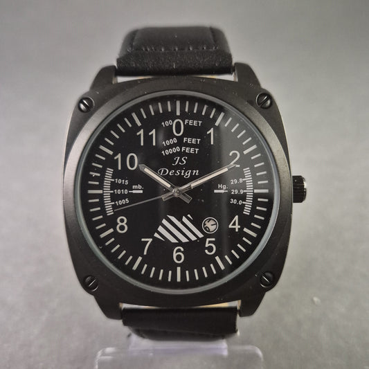 JS Design Herrenarmbanduhr – Markantes Fliegeruhren-Design in Schwarz