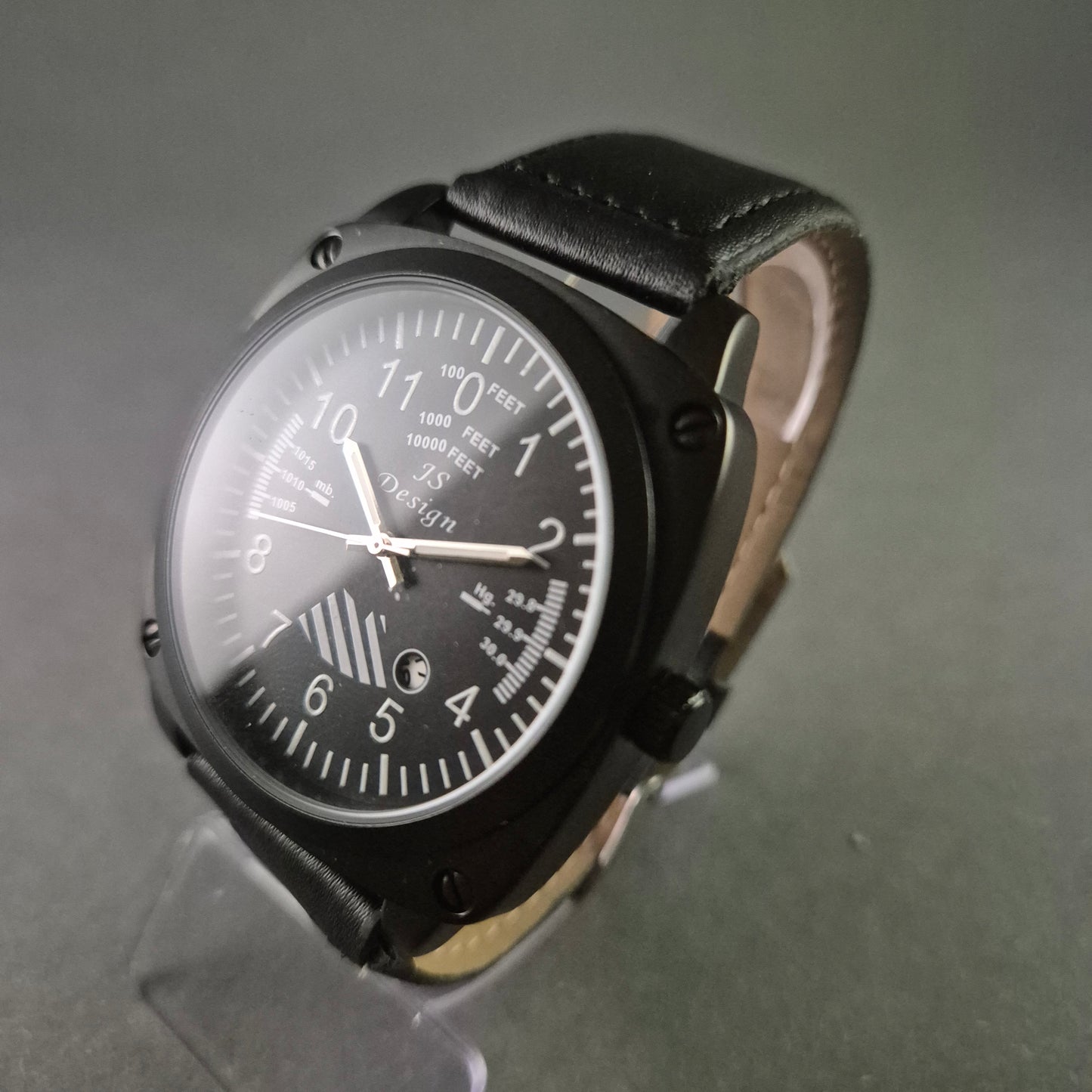 JS Design Herrenarmbanduhr – Markantes Fliegeruhren-Design in Schwarz