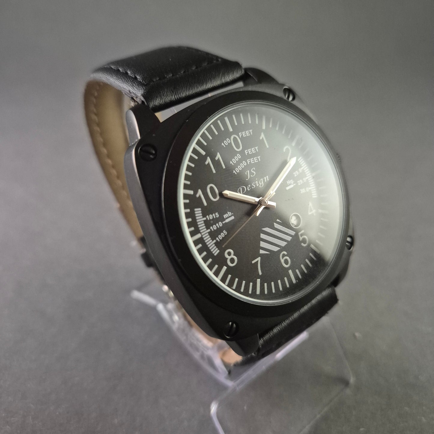 JS Design Herrenarmbanduhr – Markantes Fliegeruhren-Design in Schwarz