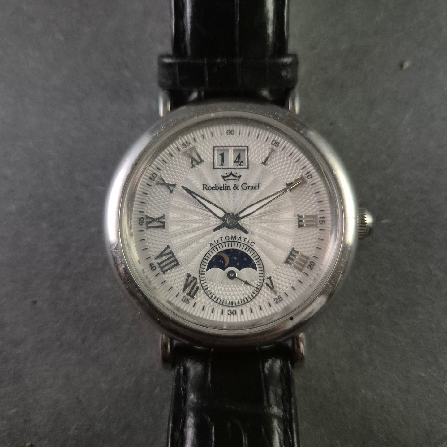 Elegante Roebelin & Graef Automatik Herrenuhr – Mondphase & Datumsanzeige