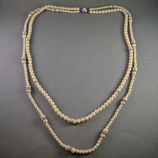 Elegante Vintage-Perlenkette – Zweireihiges Design mit 835er Silberverschluss