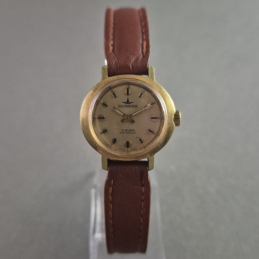 Klassische Dugena Damenarmbanduhr – Vintage-Charme mit goldfarbenem Gehäuse