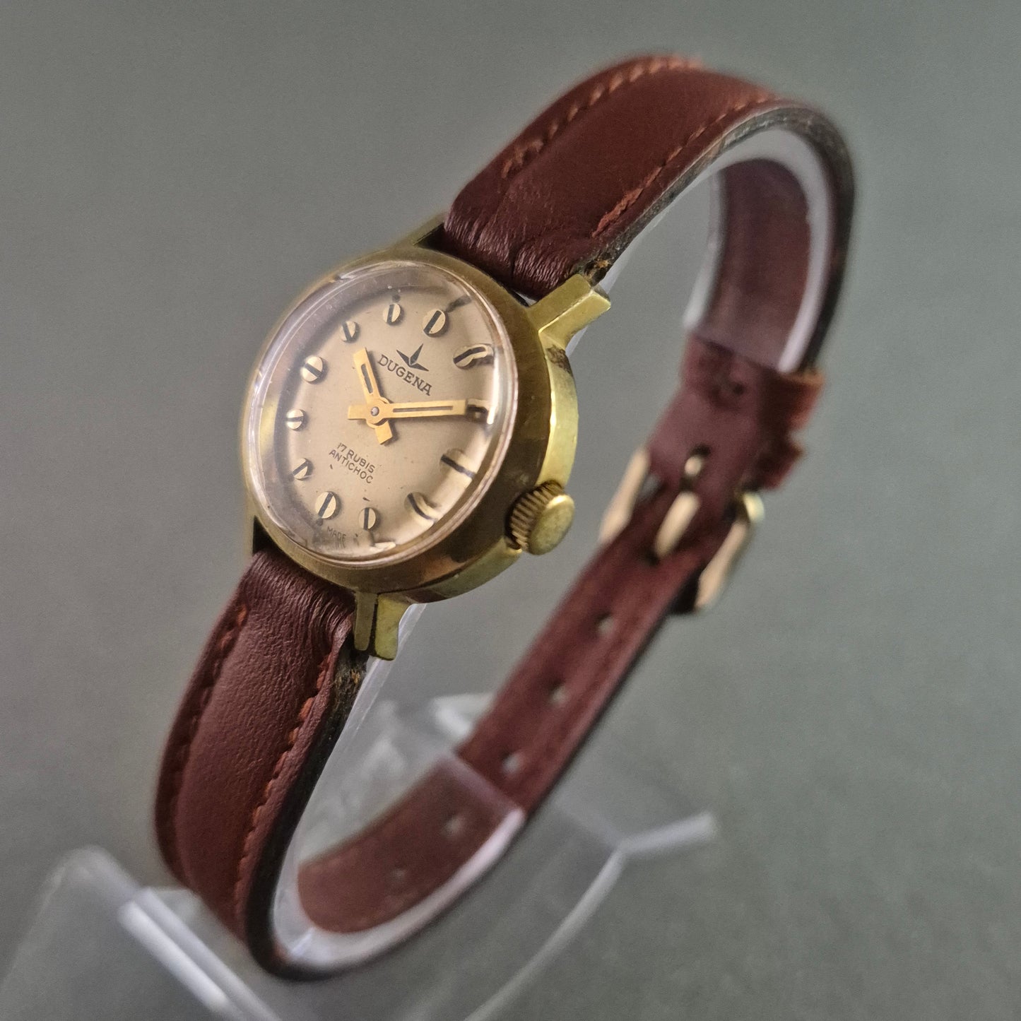 Klassische Dugena Damenarmbanduhr – Vintage-Charme mit goldfarbenem Gehäuse