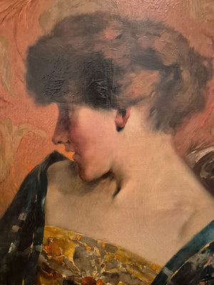 Fernand Toussaint (1873-1956) Ölgemälde Art Deco Jugendstil Portait