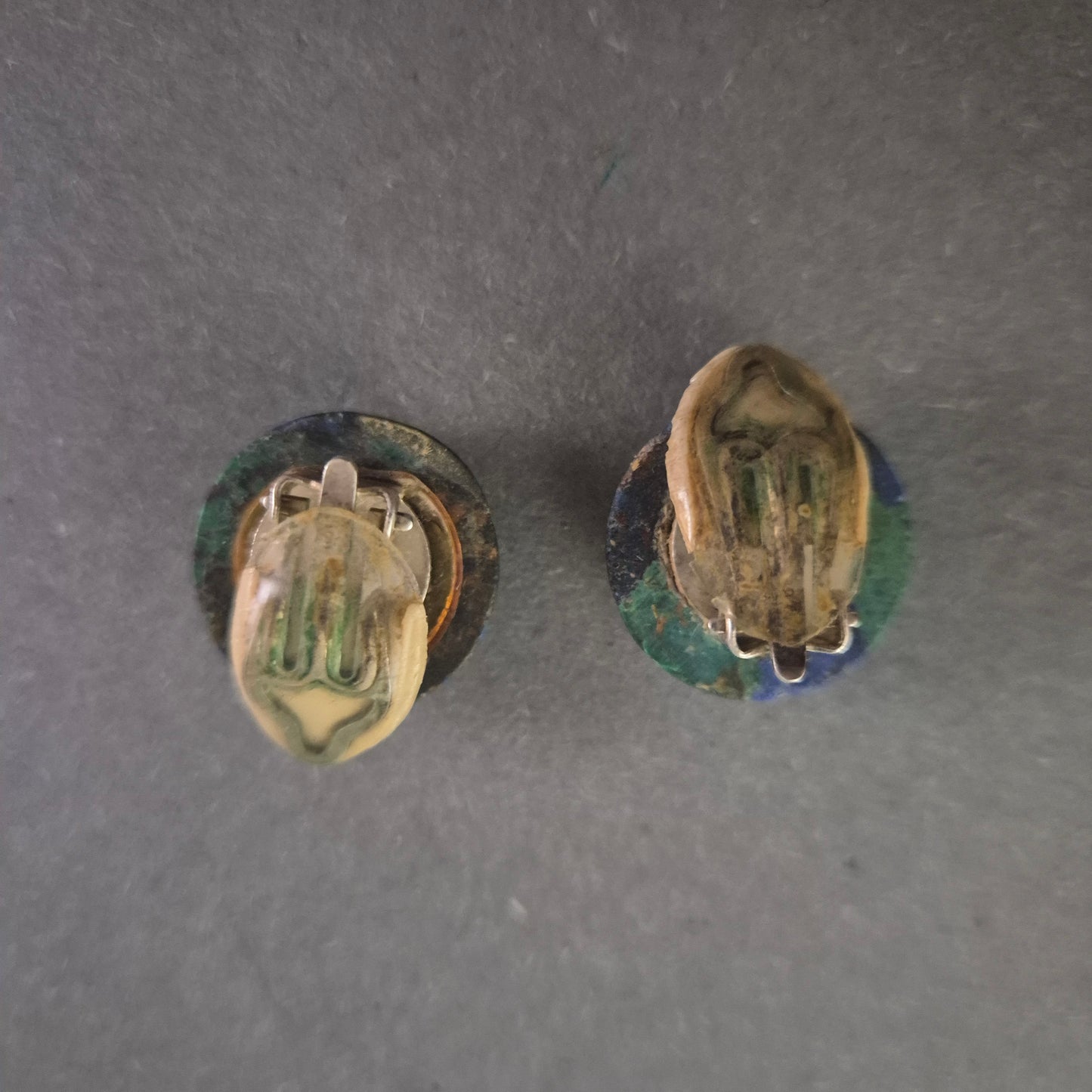 Vintage Azurit-Malachit Ohrclips – Edle Natursteine in zeitlosem Design
