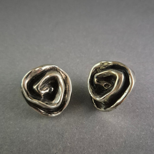 Vintage Sterling Silber Clip-Ohrringe – Organisches Design im Retro-Stil