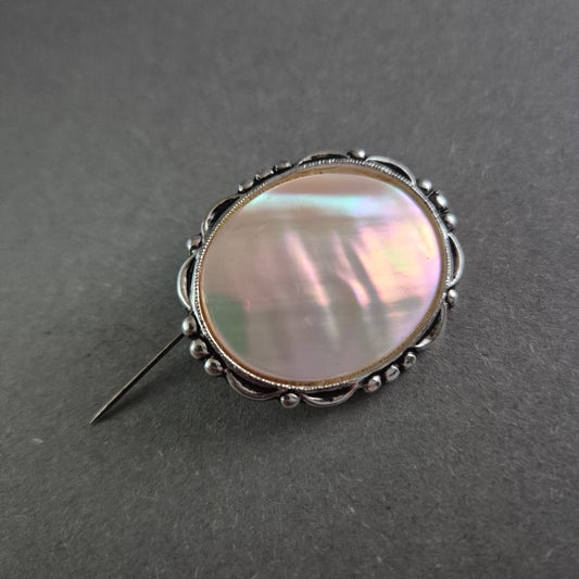 Vintage Perlmutt Brosche aus Sterling Silber – Elegante Retro-Optik