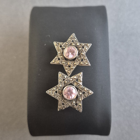 Vintage Stern-Ohrringe aus Silber mit Rosa Kristallen – Glamouröser Retro-Look