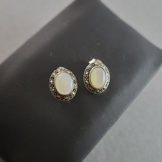 Vintage Silber Ohrstecker mit Opalit und Markasit – Zeitlose Eleganz