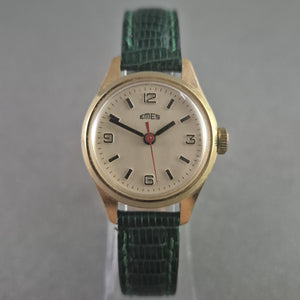 Vintage EMES Armbanduhr – Klassisches Design mit grünem Lederarmband