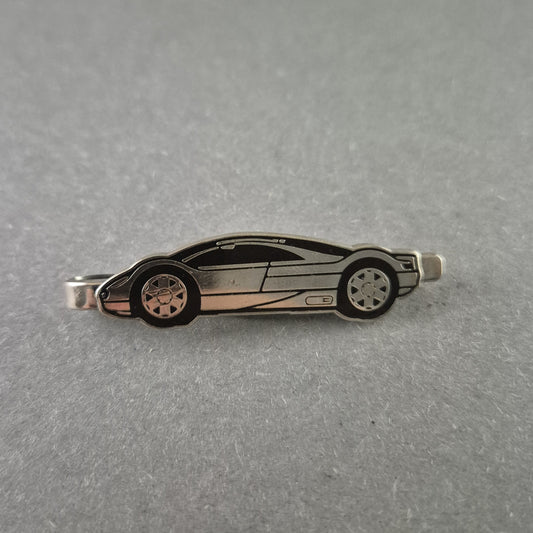 Silberne Krawattenklammer mit Sportwagen-Motiv