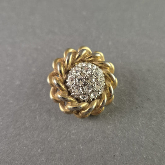 Eleganter Vintage-Clip-Ohrring – Goldfarben mit funkelnden Strasssteinen