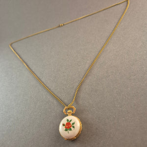 Antike Halsketten-Taschenuhr – Vergoldetes Design mit Rosenmotiv