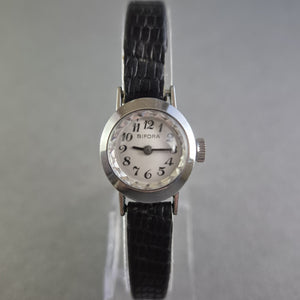 Elegante Bifora Damenarmbanduhr – Klassischer Retro-Look mit Lederarmband