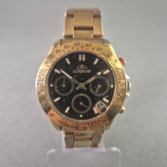 Astron Herren-Chronograph – Vergoldete Sportuhr mit schwarzem Zifferblatt
