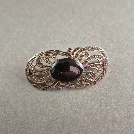 Antike Silberbrosche mit Onyx – Elegantes Jugendstil-Design