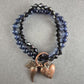 Elastisches Perlenarmband-Set – Dunkelblau & Schwarz mit Vintage-Charms