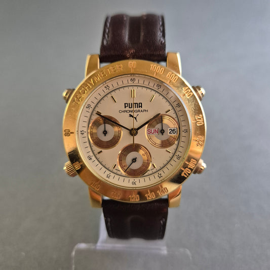 Sportliche Puma Uhr Herrenarmbanduhr – Vergoldeter Chronograph mit Tachymeter