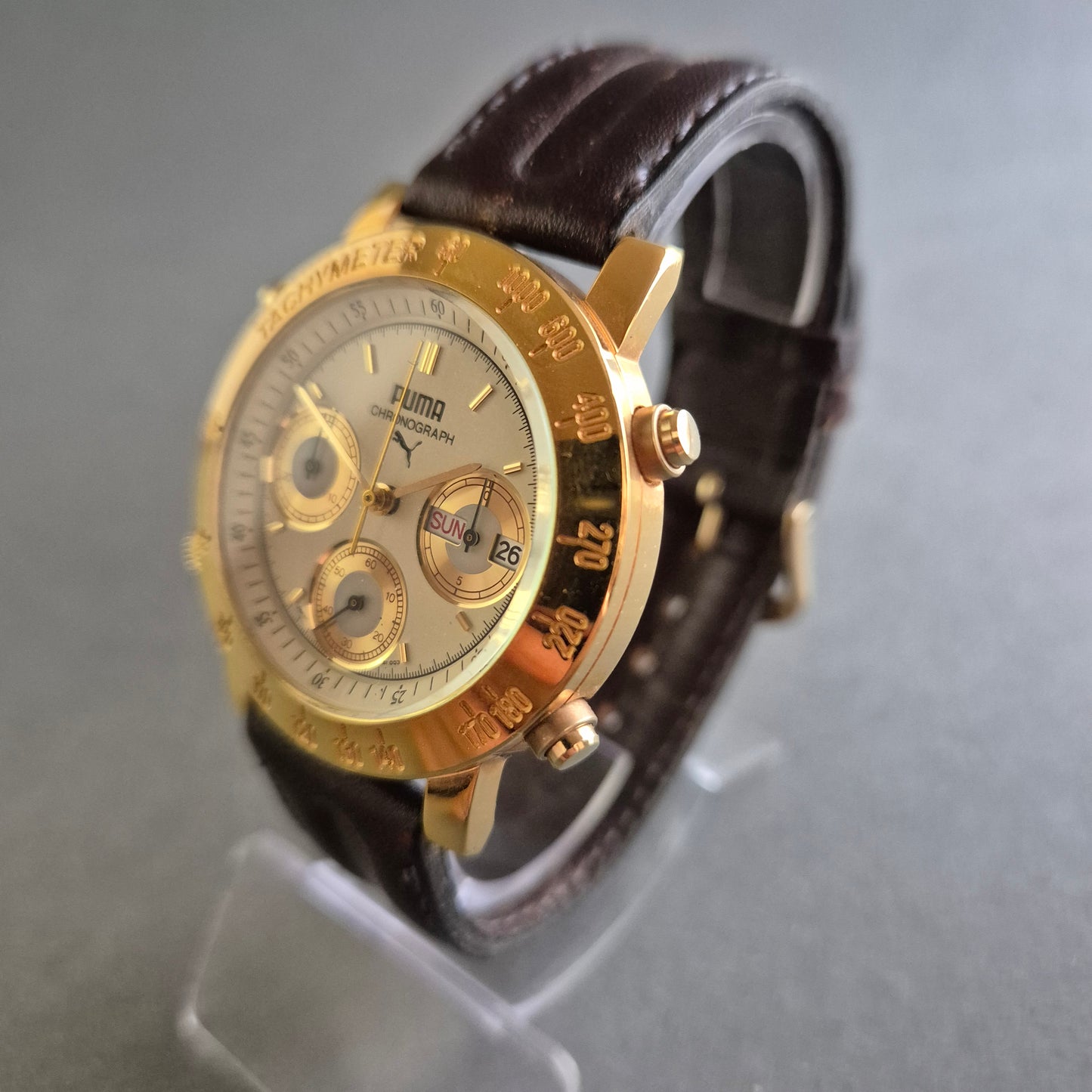 Sportliche Puma Uhr Herrenarmbanduhr – Vergoldeter Chronograph mit Tachymeter
