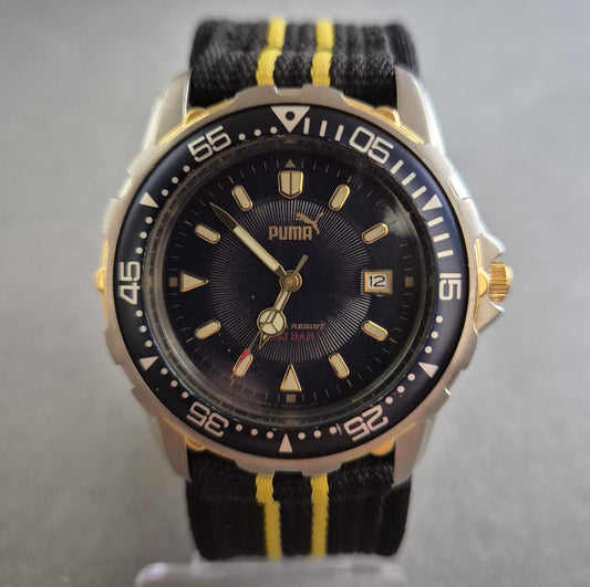 Puma Uhr Herrenarmbanduhr Taucherlook mit Navy-Blauem Zifferblatt