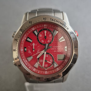 Casio Uhr Herrenarmbanduhr Wave Ceptor mit rotem Zifferblatt