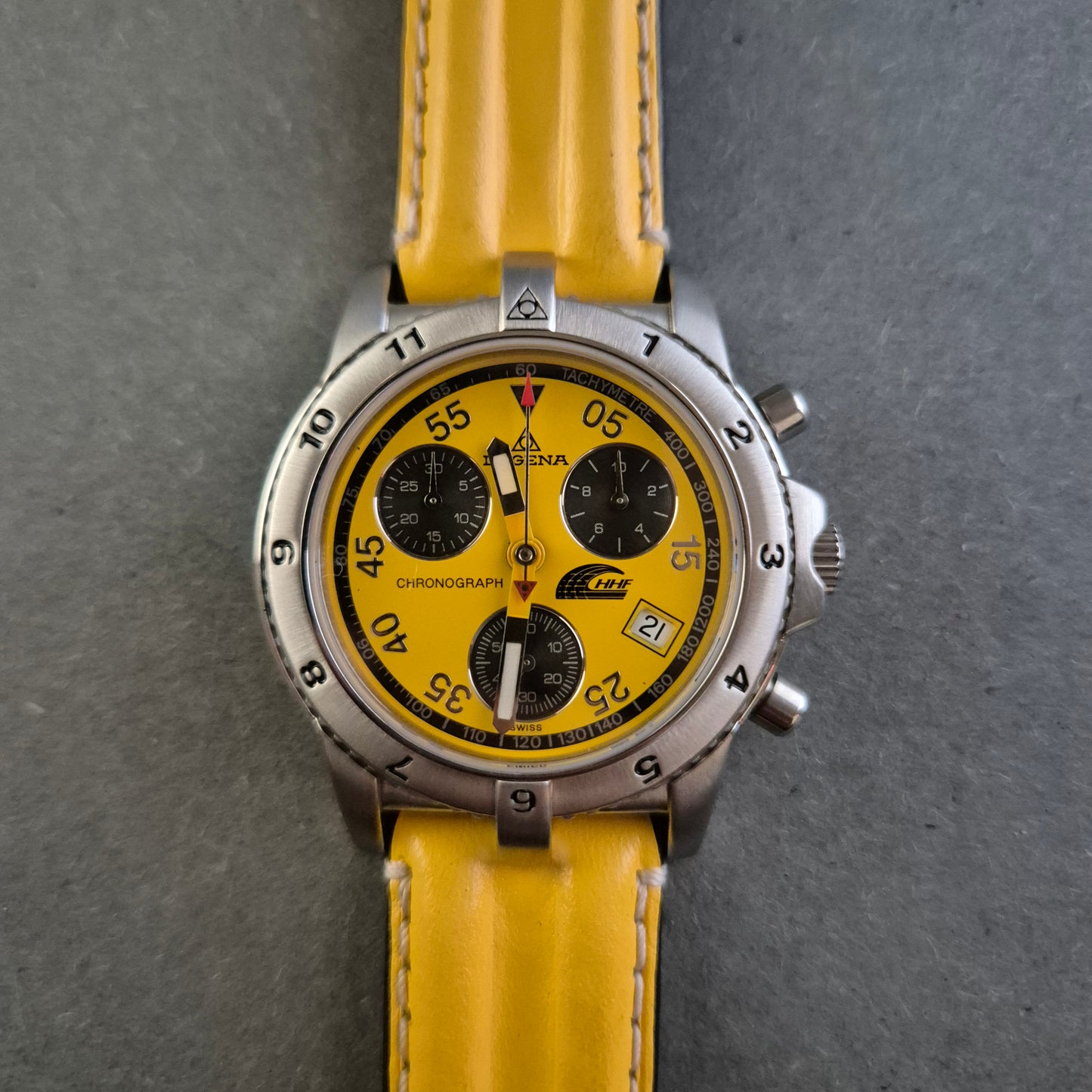 Uhr Armbanduhr Dugena Limitierter Chronograph mit gelbem Zifferblatt