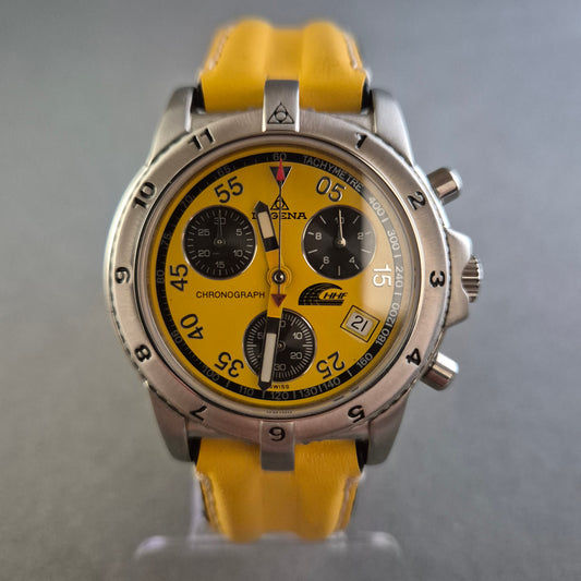 Uhr Armbanduhr Dugena Limitierter Chronograph mit gelbem Zifferblatt