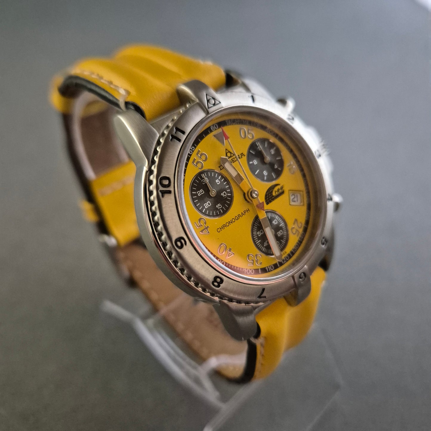 Uhr Armbanduhr Dugena Limitierter Chronograph mit gelbem Zifferblatt