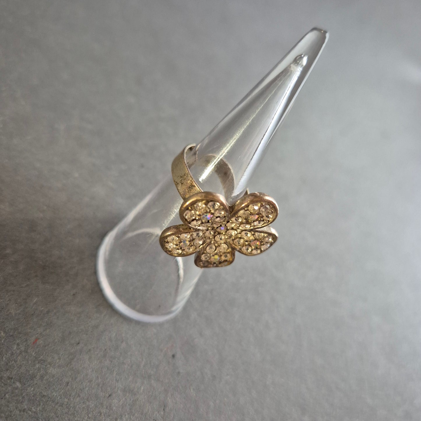 Blumenring mit Strass – Verstellbarer goldfarbener Vintage-Ring