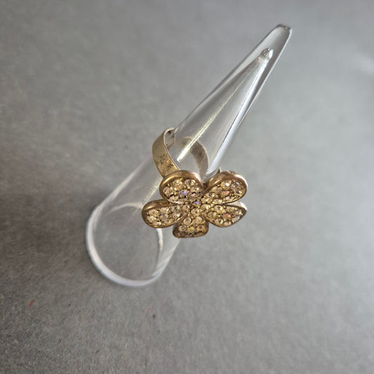 Blumenring mit Strass – Verstellbarer goldfarbener Vintage-Ring