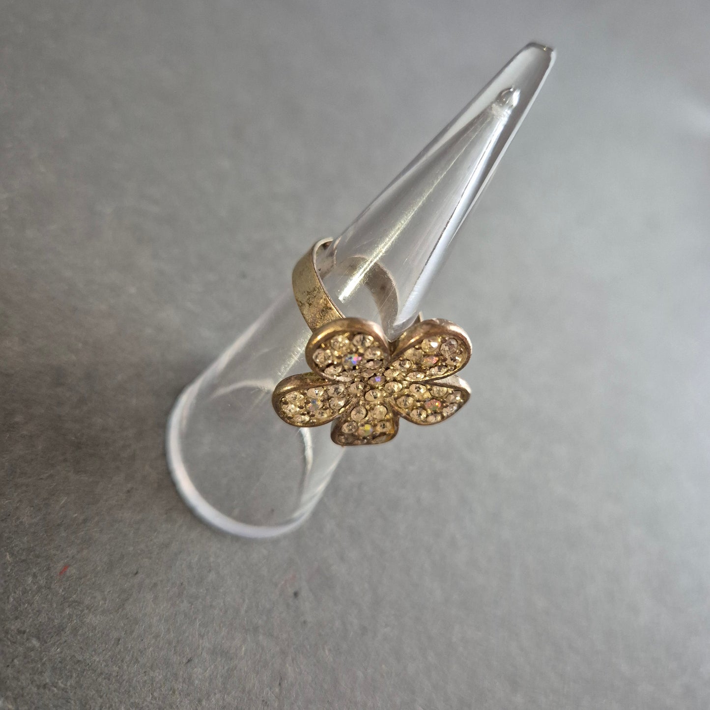 Blumenring mit Strass – Verstellbarer goldfarbener Vintage-Ring