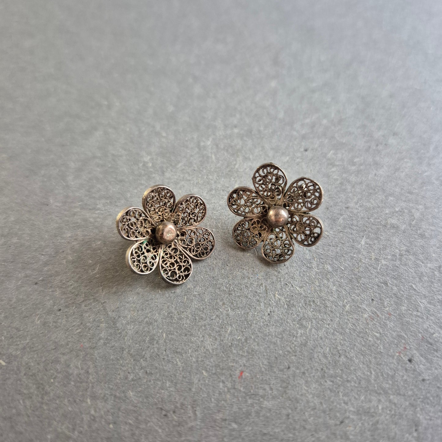 Vintage Filigran-Ohrringe in Blütenform aus Silber