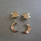 Silberfarbene Clip-Ohrringe mit Stern-Mond-Motiv im Retro-Stil