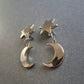 Silberfarbene Clip-Ohrringe mit Stern-Mond-Motiv im Retro-Stil