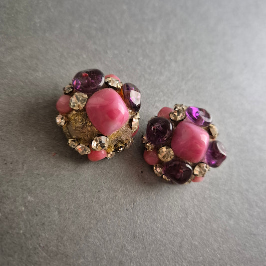Vintage Ohrclips mit Glassteinen – Farbenfrohes 50s Design