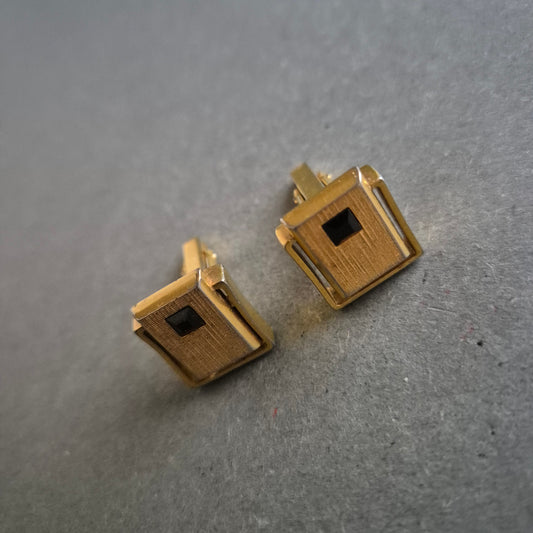 Vergoldete Vintage-Manschettenknöpfe – Elegantes Design mit Onyx-Detail